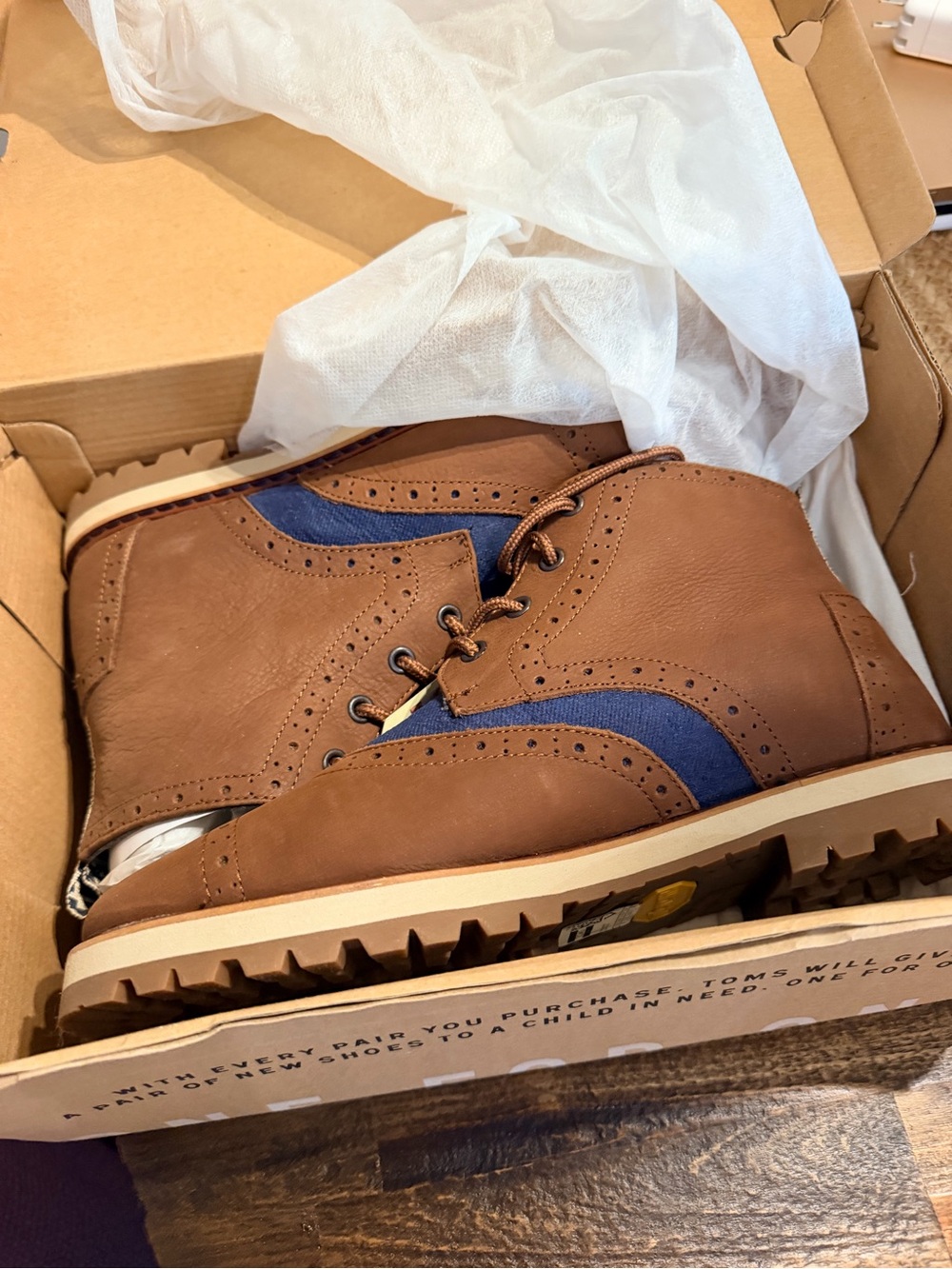 Brand New - Brown Leather Lace-Up Boots with Blue Accent